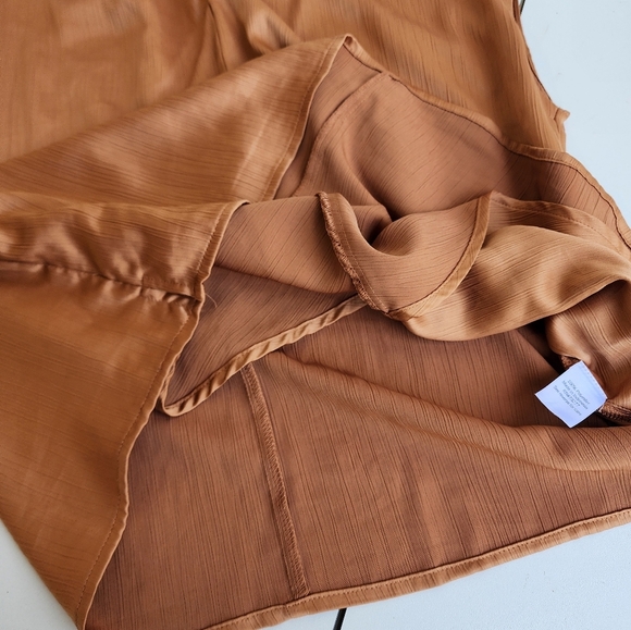 Nine West Brown Tan Womens Boho Sleeveless Satin Knot Detail Textured Top XL - Picture 13 of 13